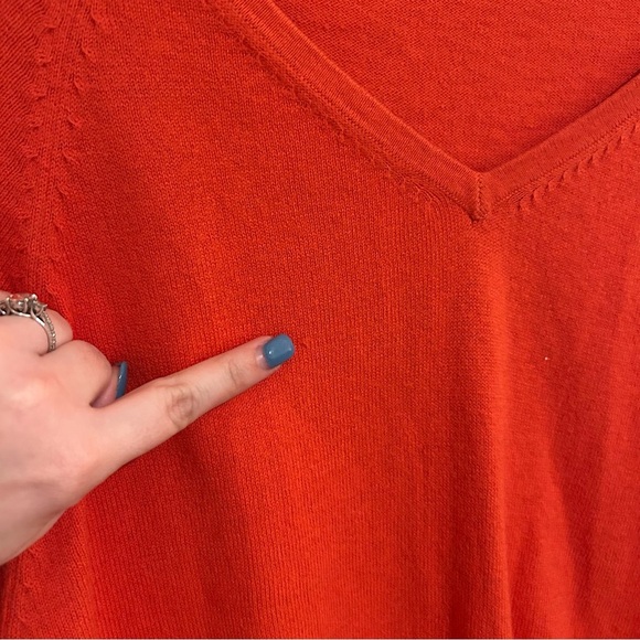 Anthropologie Moth Wide 3/4 Sleeve V Neck Cotton Cashmere Blend Red Sweater - Picture 3 of 6